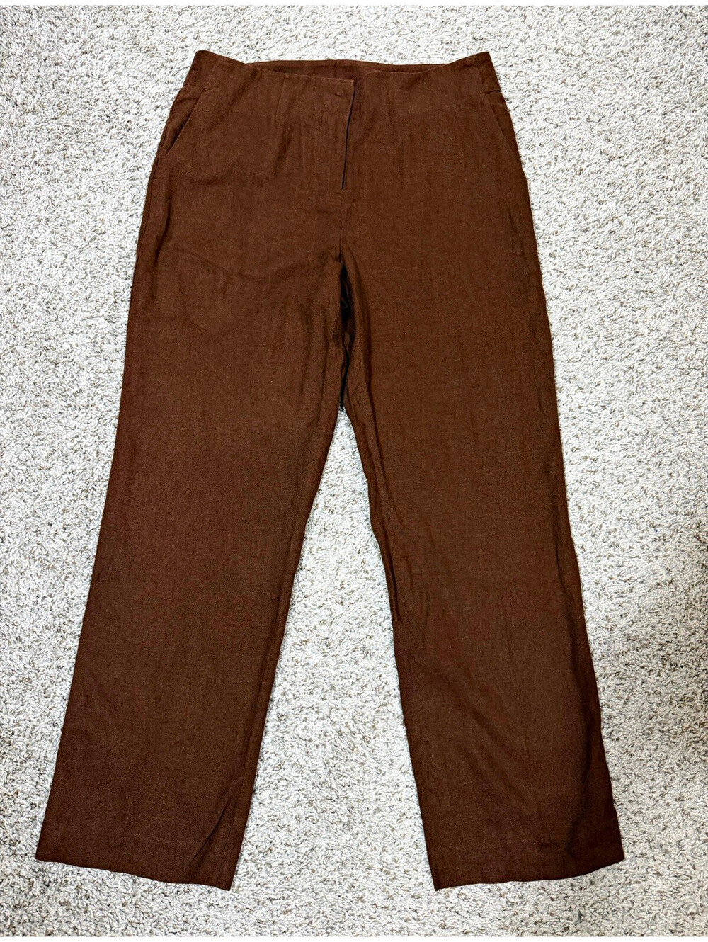 Talbots Petite 6P Brown Linen Blend Straight Trousers Pants Fall Luxury Classic